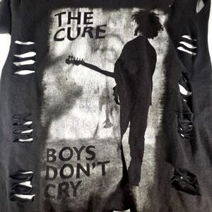 The Cure Boys Don't Cry Shirt Womens L Black Shredded Distressed Goth Punk Tee
